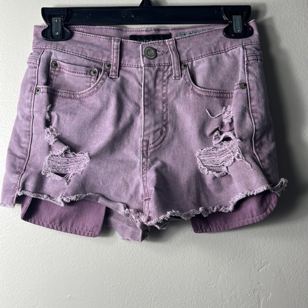 Aeropostale Purple Distressed High Waisted Shorty Women's Jean Pants Size 0